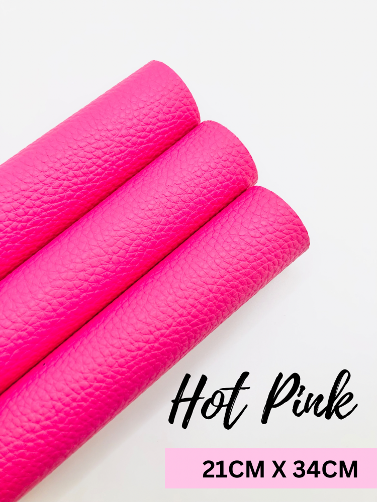 Litchi Hot Pink Plain Leather