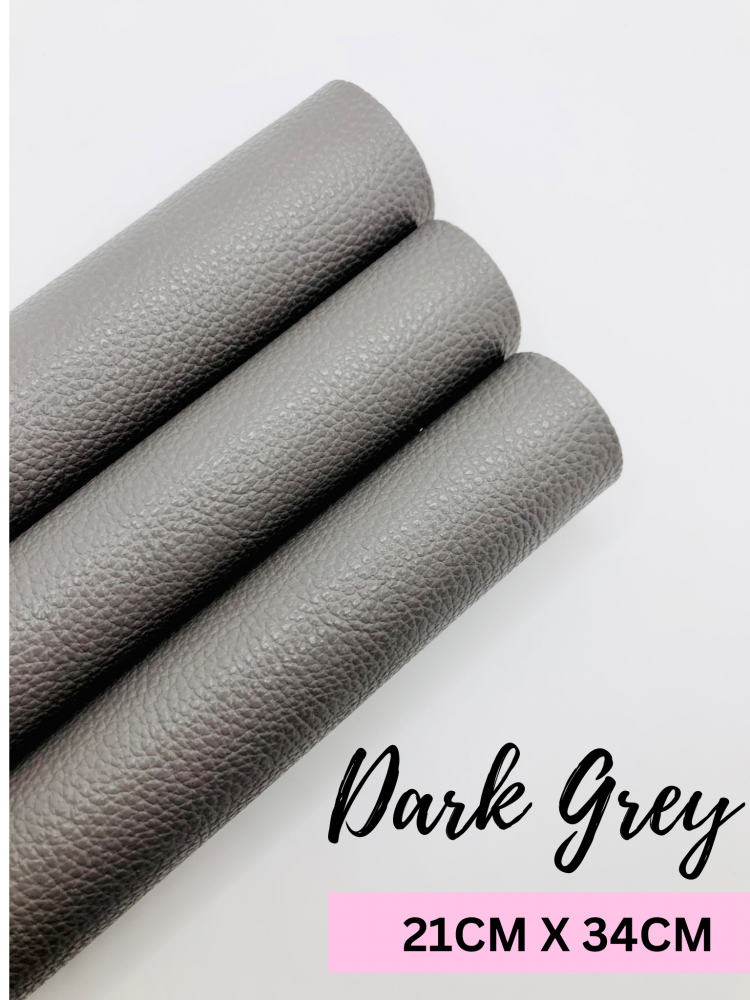 Litchi dark grey plain leather