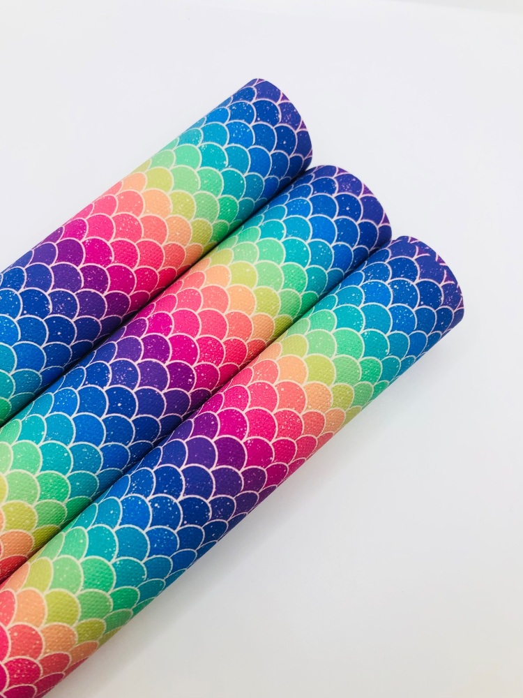 1084 - Rainbow mermaid scales printed canvas sheet
