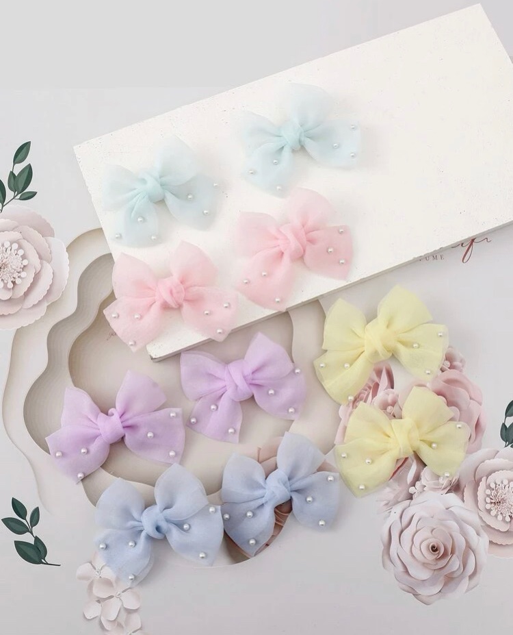 PEARLY - Beautiful tied hair bow Stall Filler On lined clip 6 pack