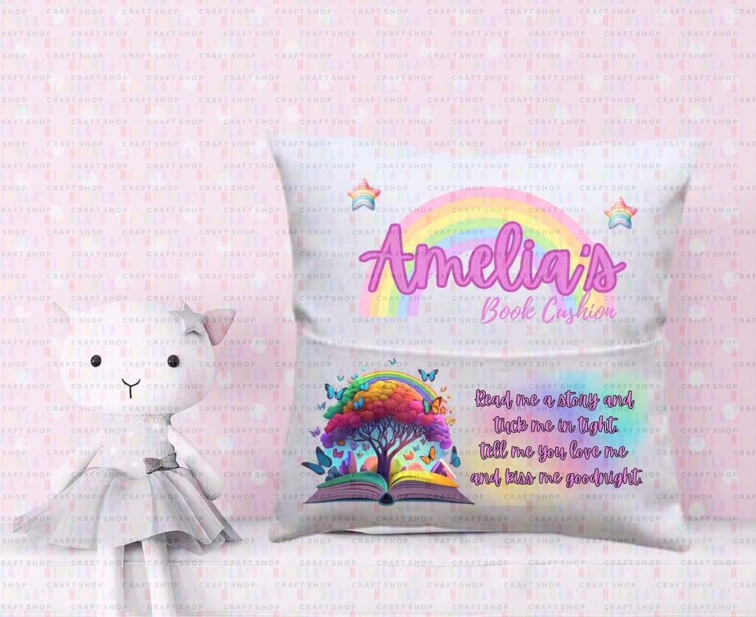 Personalised Pastel Rainbow Story Book Pocket Pillow Case