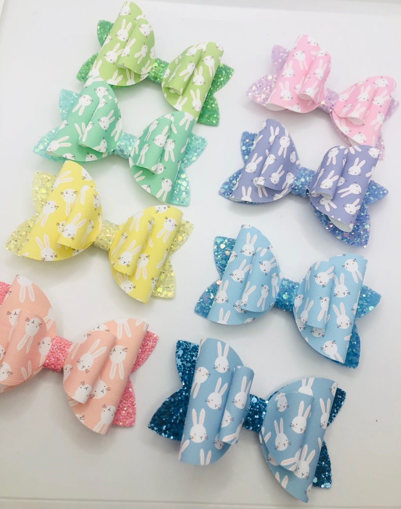 Multi layer bunny pastel hair bows ready for sale