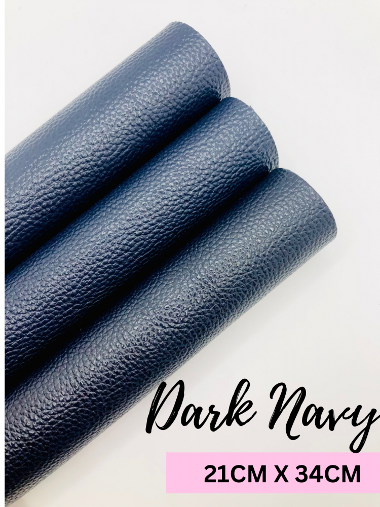Litchi Navy Blue plain leather