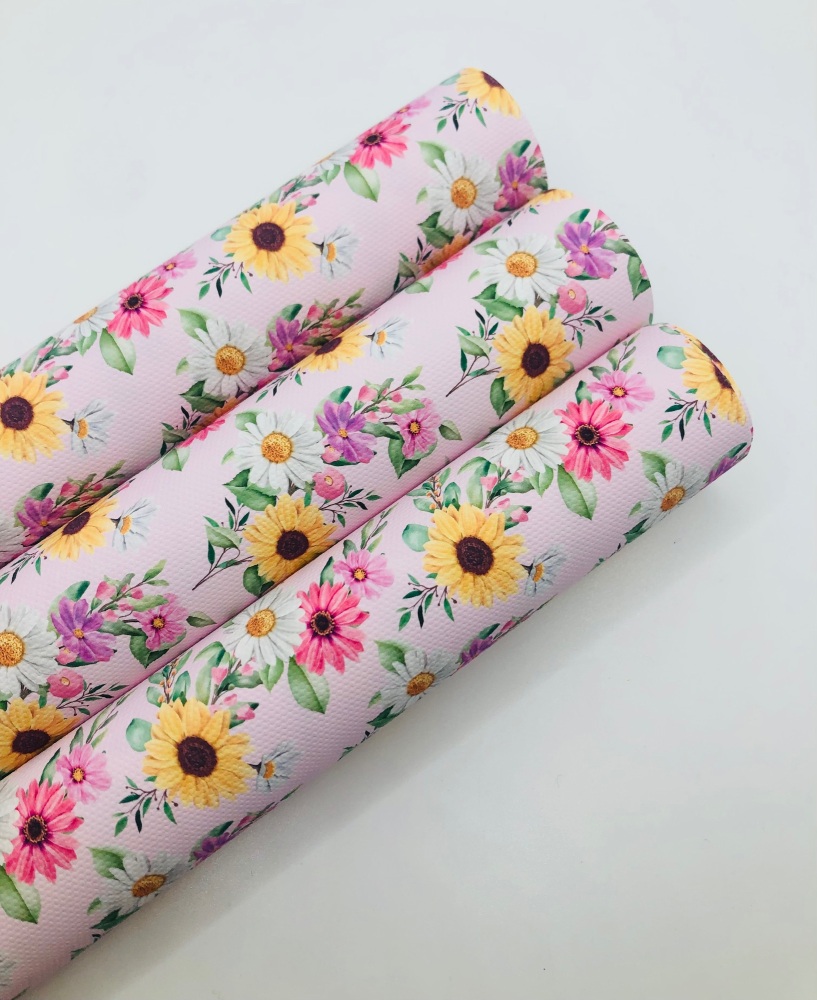 1668 -Sunflower Collection - Lighter Pink Daisy Sunflower floral spring print printed canvas fabric sheet