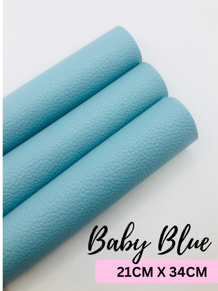 Litchi Baby Blue Plain leather