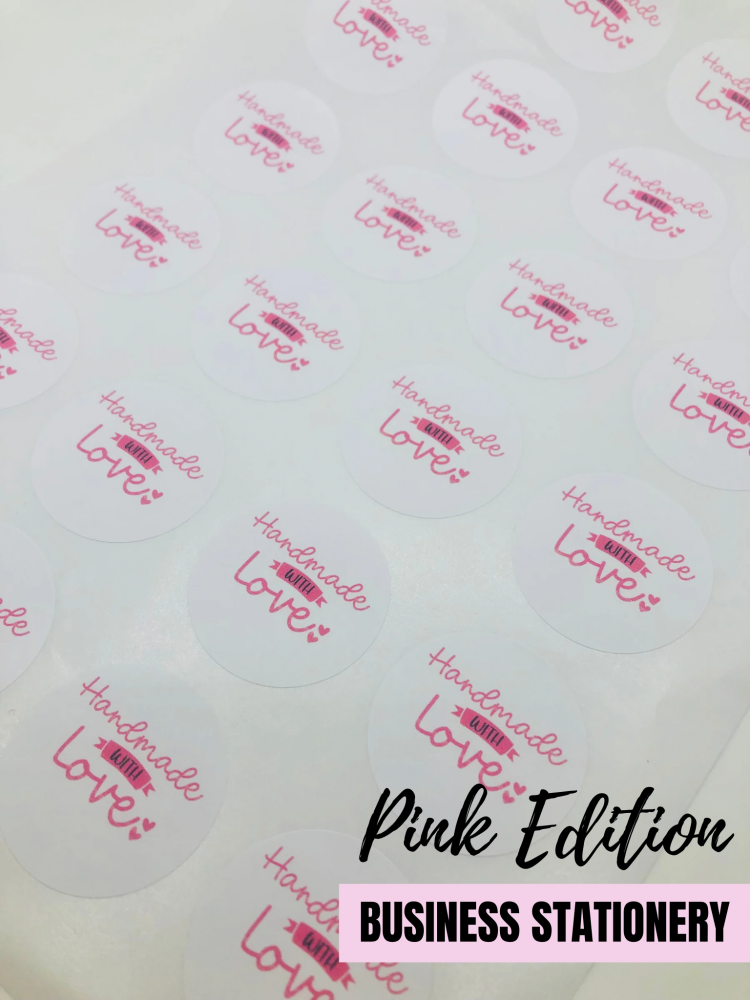 PINK EDITION BUSINESS STATIONERY - Handmade with love sticker sheet (24pc)