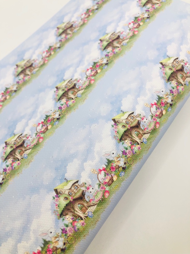 1747  -  Nina Watercolour blue bunny rabbit land printed canvas fabric sheet