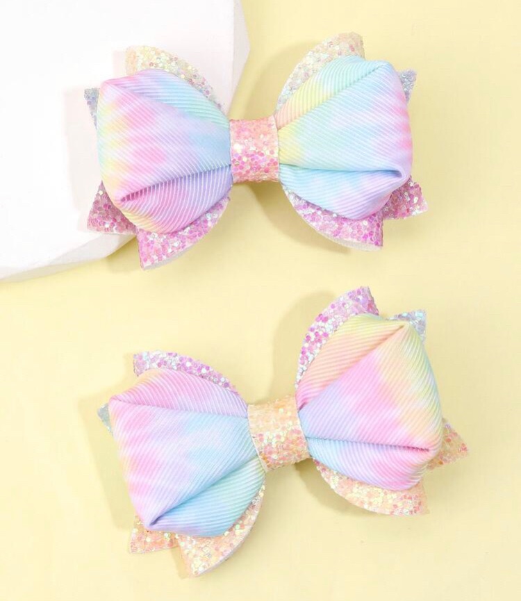 Pastel rainbow multi layer hair bow on clip stall Filler