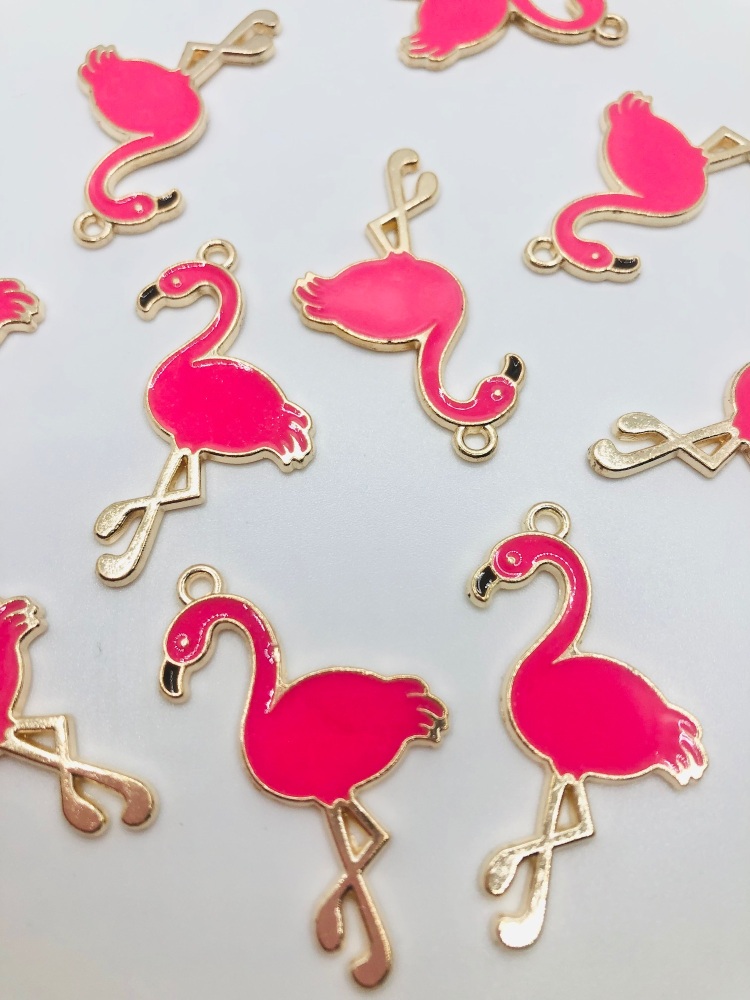 Flamingo Bright Pink Golden charm embellishment
