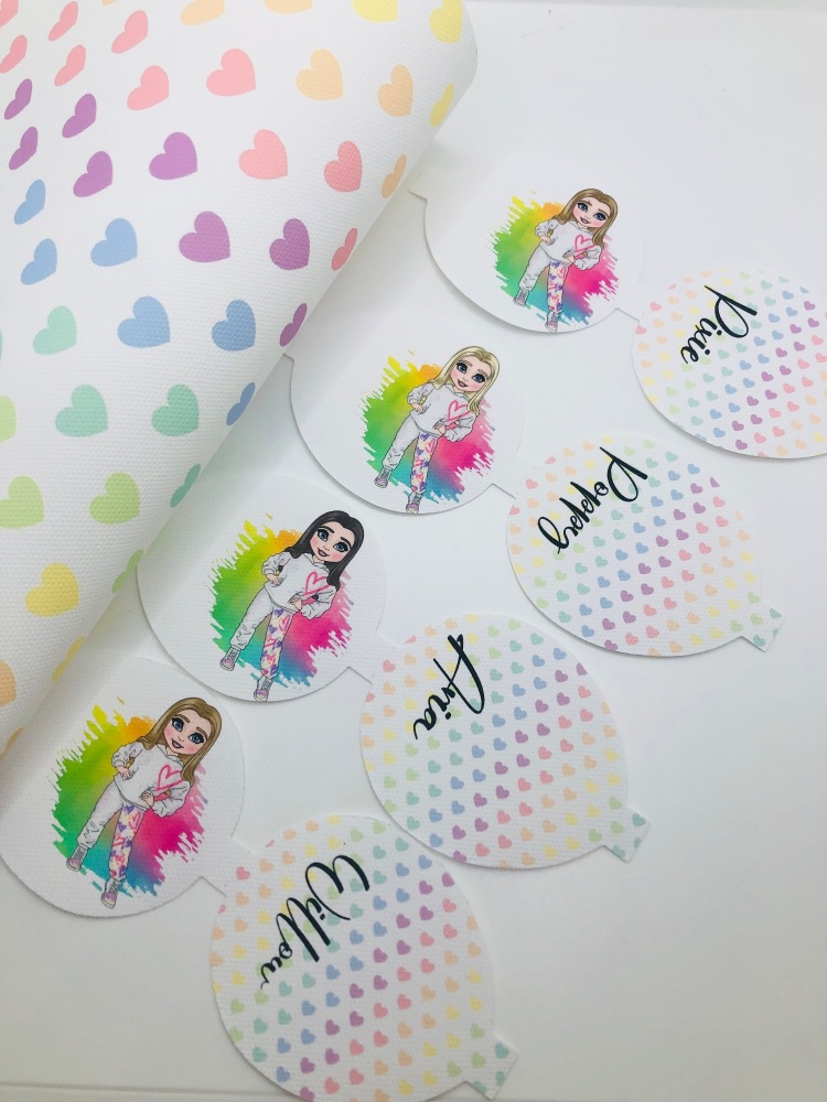 WHITE tracksuit jogger set rainbow dolly girl personalised printed pre cut bow loop