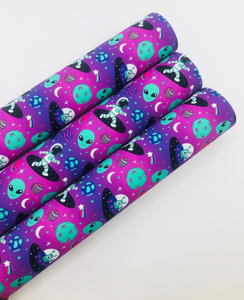 1717 -Bright alien space ship neon printed canvas fabric sheet