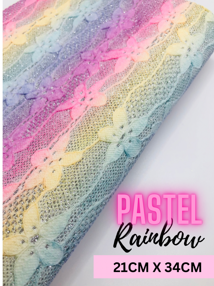 Pastel Rainbow Lace Fine Glitter Fabric