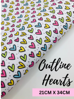 Black Outline Colored heart collage printed leatherette fabric