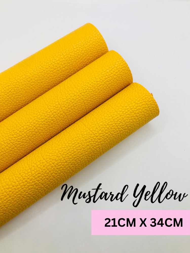 Litchi Mustard yellow plain leather