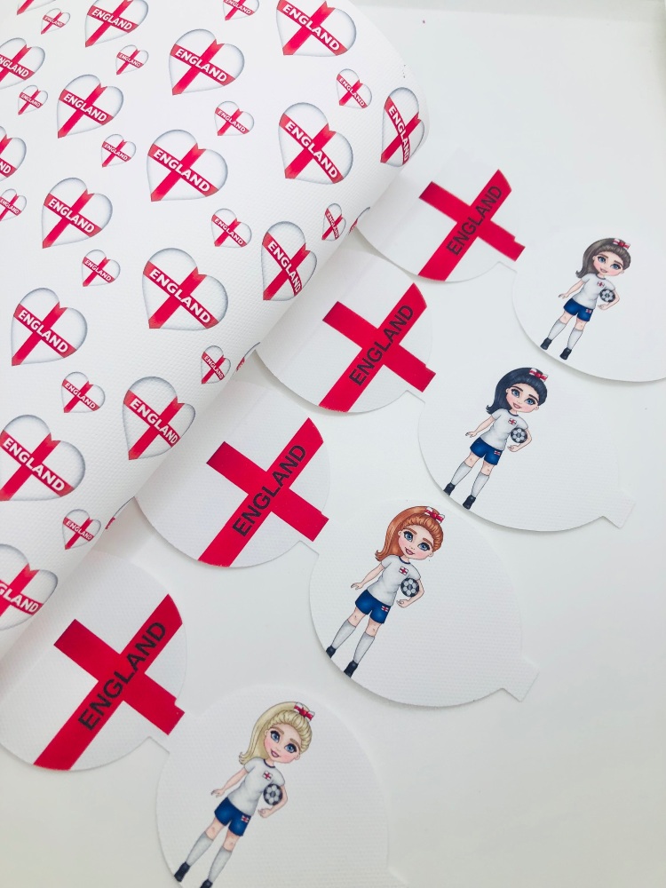 England Flag with england player football girls personalised pre cut bow loop