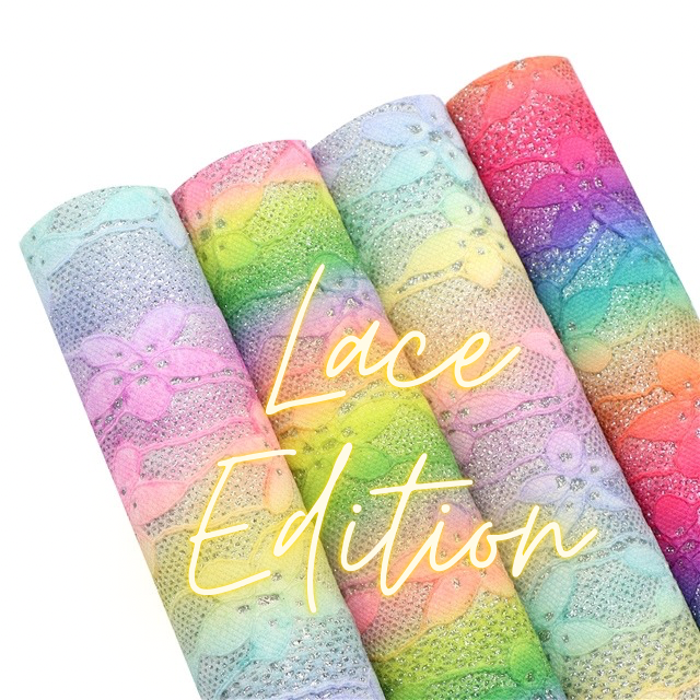 Rainbow Pastel Lace Fine Glitter Fabric Bundle