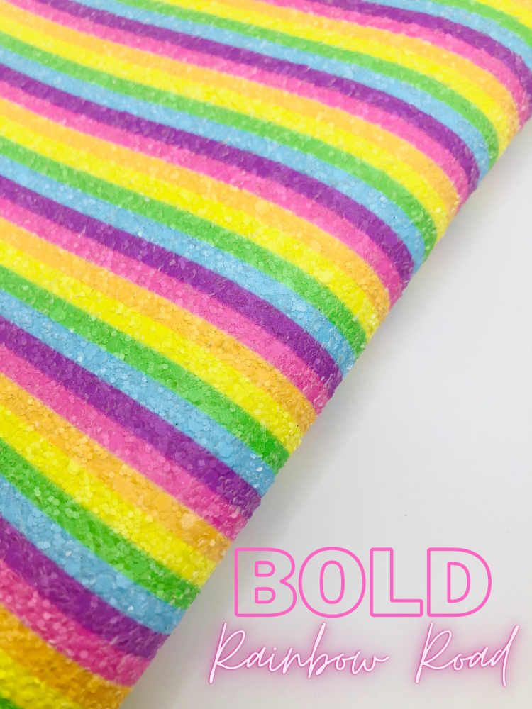Bold Rainbow Road chunky glitter fabric