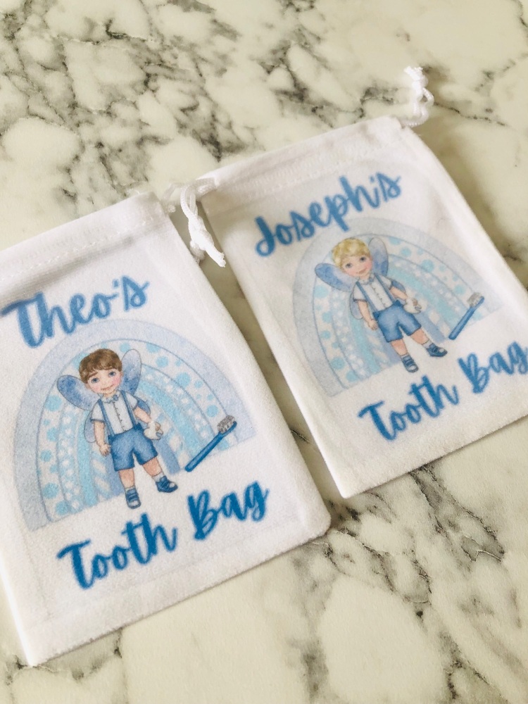 Boy Tooth Fairy - Personalised Mini velvet pouch bag