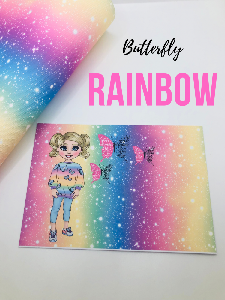 Rainbow Butterfly jumper Dolly girl printed bow card (PACK OF 10)