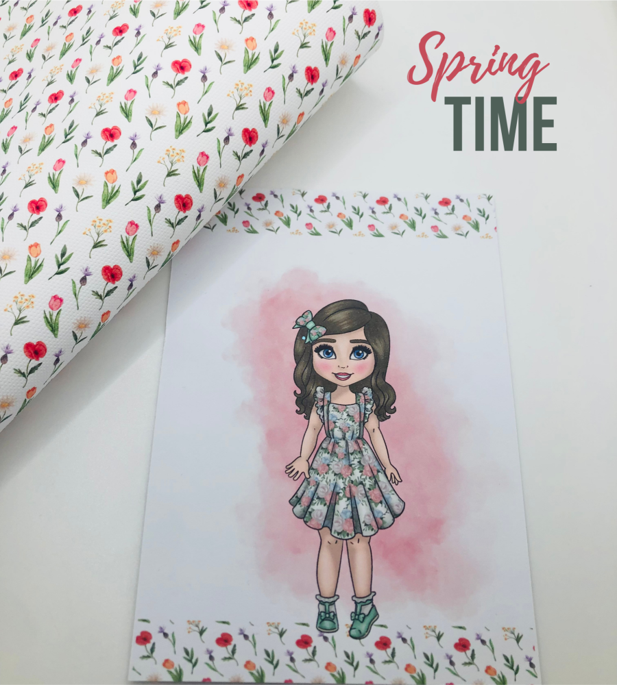 Spring time floral dress Dolly girl printed bow card (PACK OF 10)