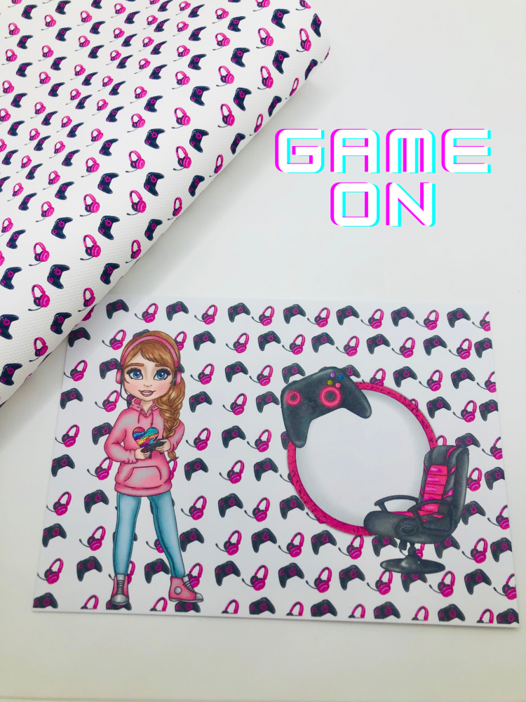 Gamer girl pink printed bow card (PACK OF 10)