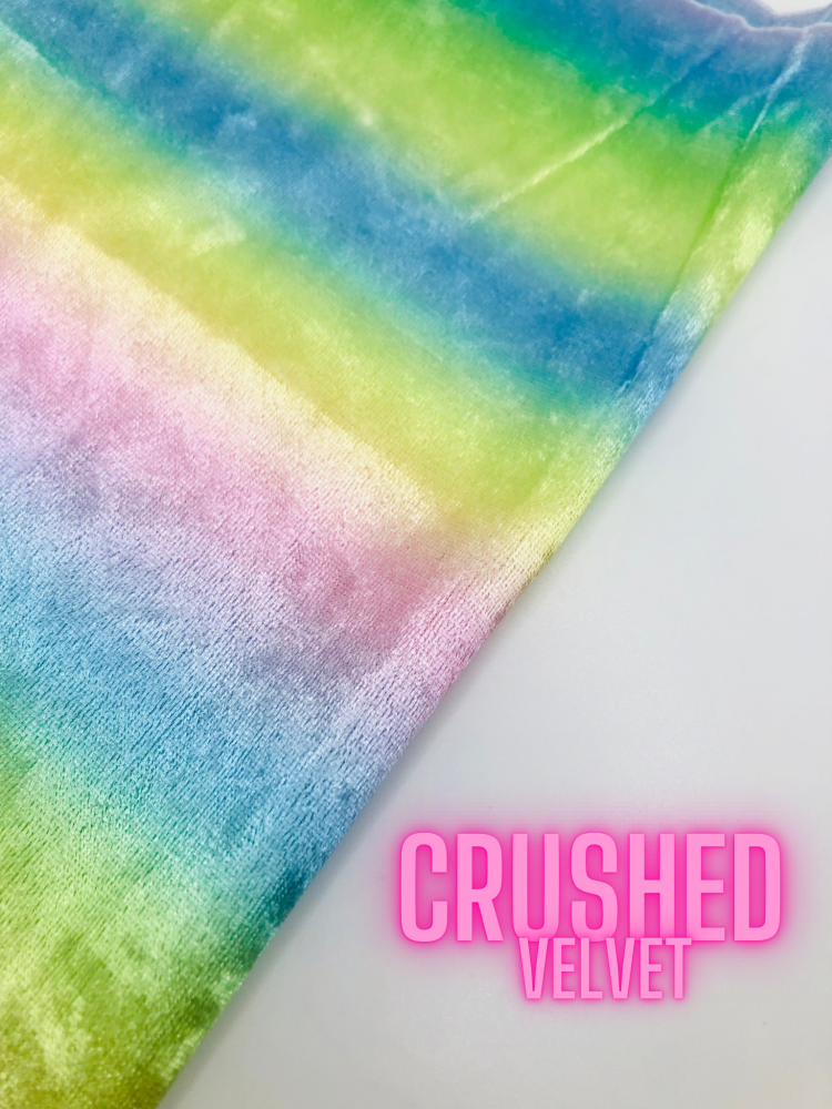 Unbacked Bright Rainbow Crushed Velvet Fabric