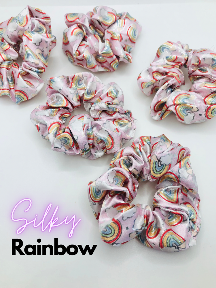 Silky Material Rainbow Scrunchie Hair bobble