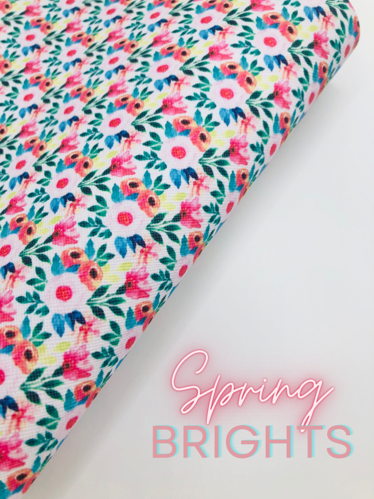 Spring brights floral flower printed leatherette fabric