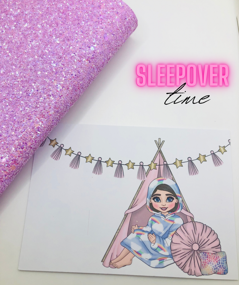 Pink sleepover teepee girl printed bow card (PACK OF 10)