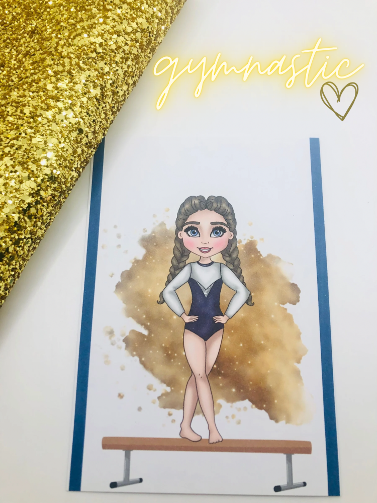 Navy Blue Gold Gymnastics girl printed bow card (PACK OF 10)
