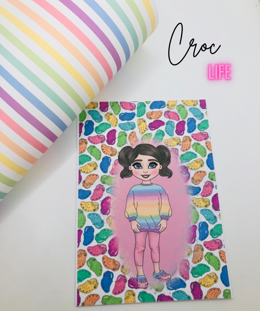 Rainbow Crocs Girl printed bow card (PACK OF 10)