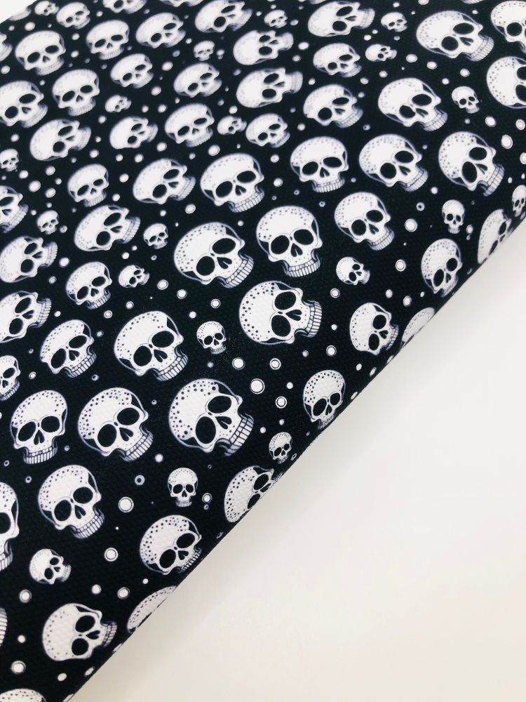 1744  - Black with skulls halloween printed canvas fabric sheet