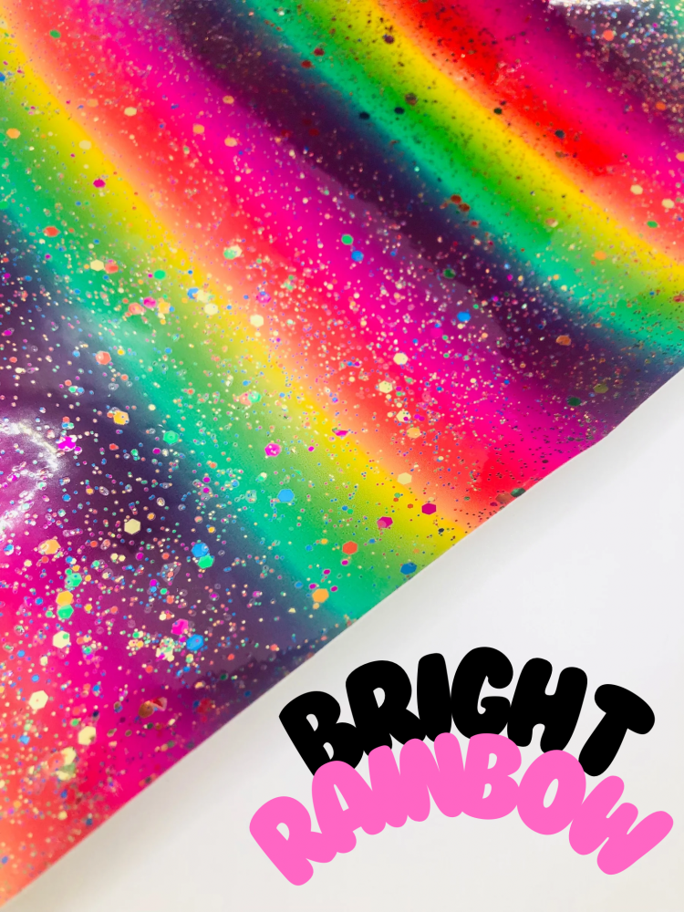Bright Rainbow Gloss Speckle printed leather