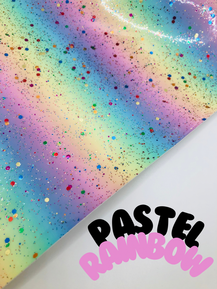 Pastel Rainbow Gloss Speckle printed leather