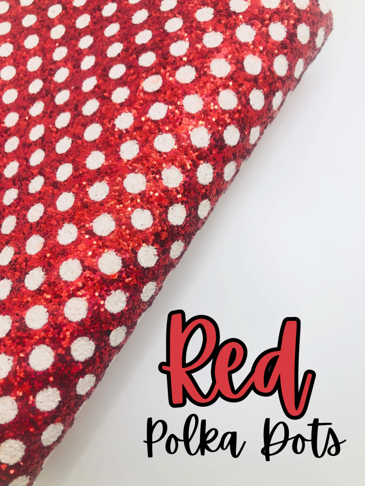 Red and white polka dot chunky glitter fabric