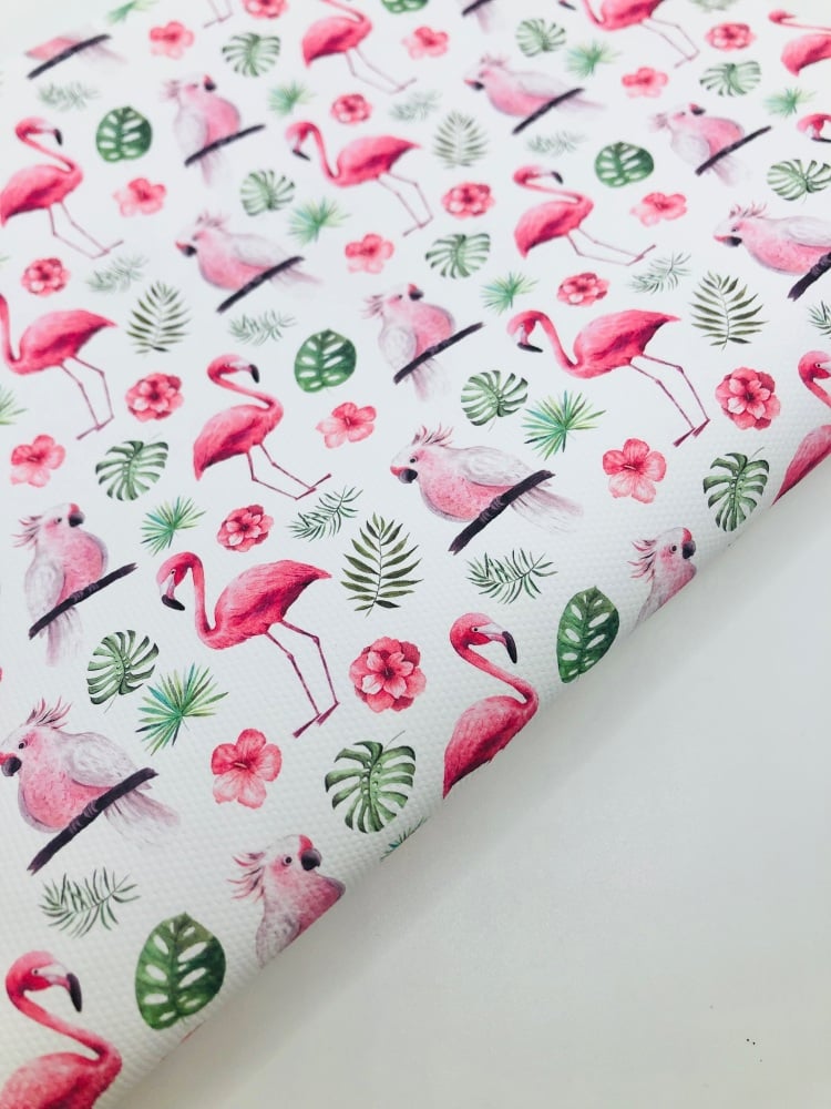 1476 - Pink Flamingo parrot floral printed canvas sheet