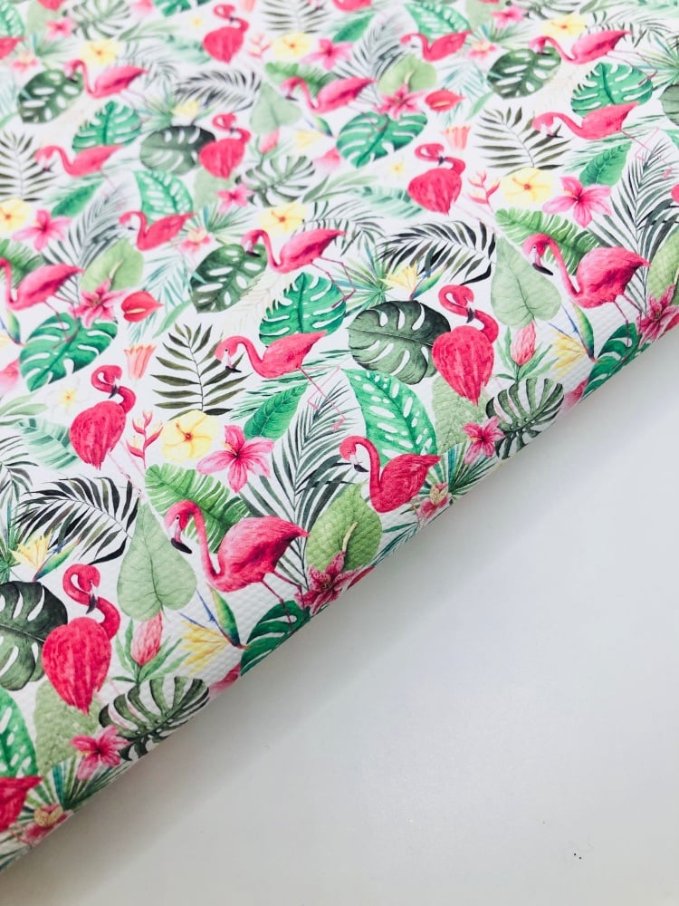 1476 - Tropical safari Floral Flamingo printed canvas sheet