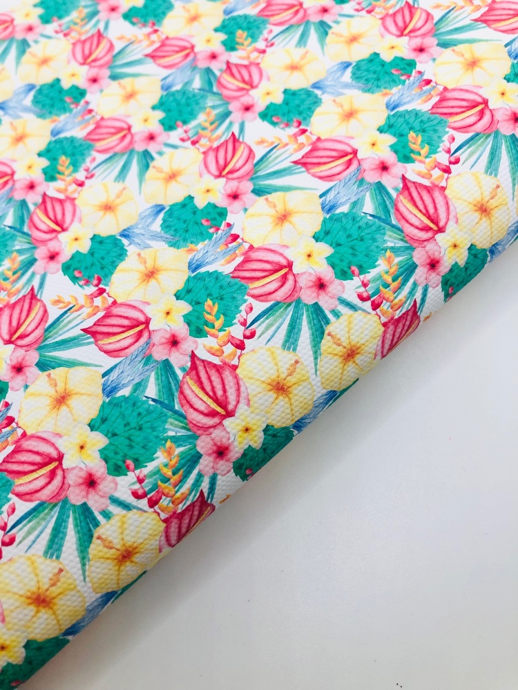 1693 - Tropical Summer Bright Flowers printed canvas fabric sheet