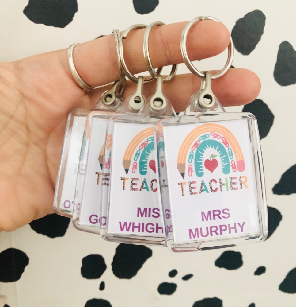 Teacher Rainbow Personalised keyring gift