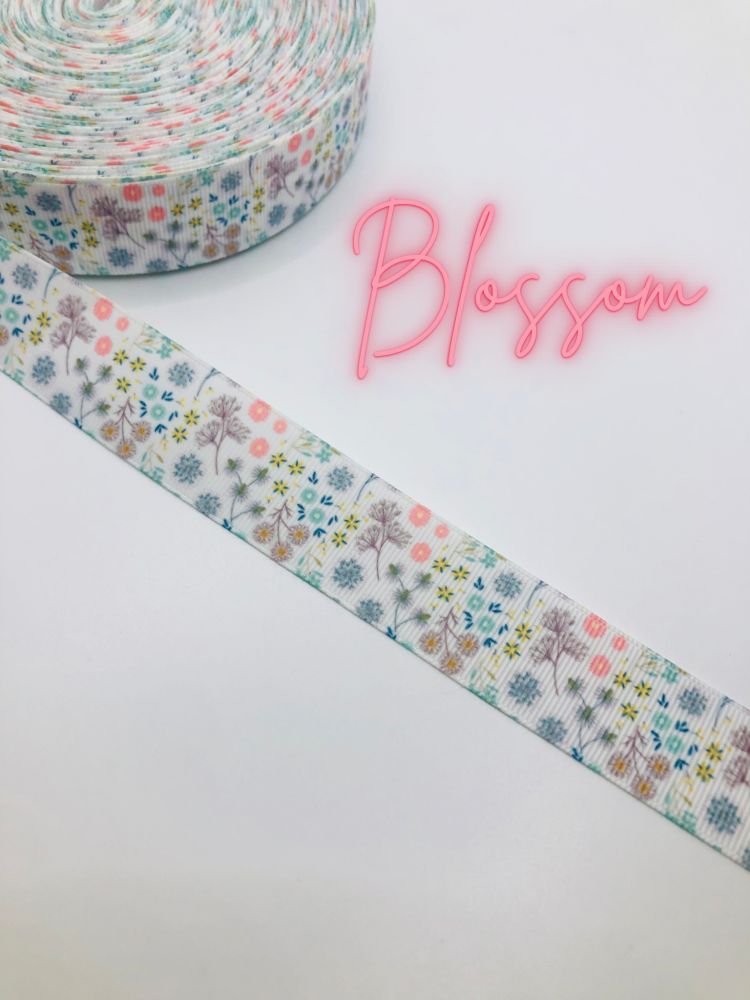 25mm Pretty Watercolour Blossom flowers grosgrain ribbon