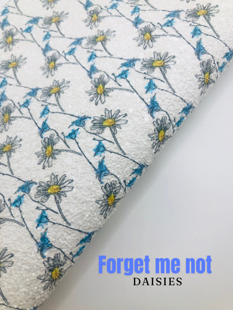 Forget me not flowers and daisies Chunky glitter fabric sheet