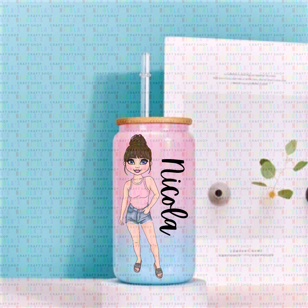 TEEN GIRL VEST TOP - 16oz Pink and Blue mix tumbler drinking jar Personalised with your dolly and name