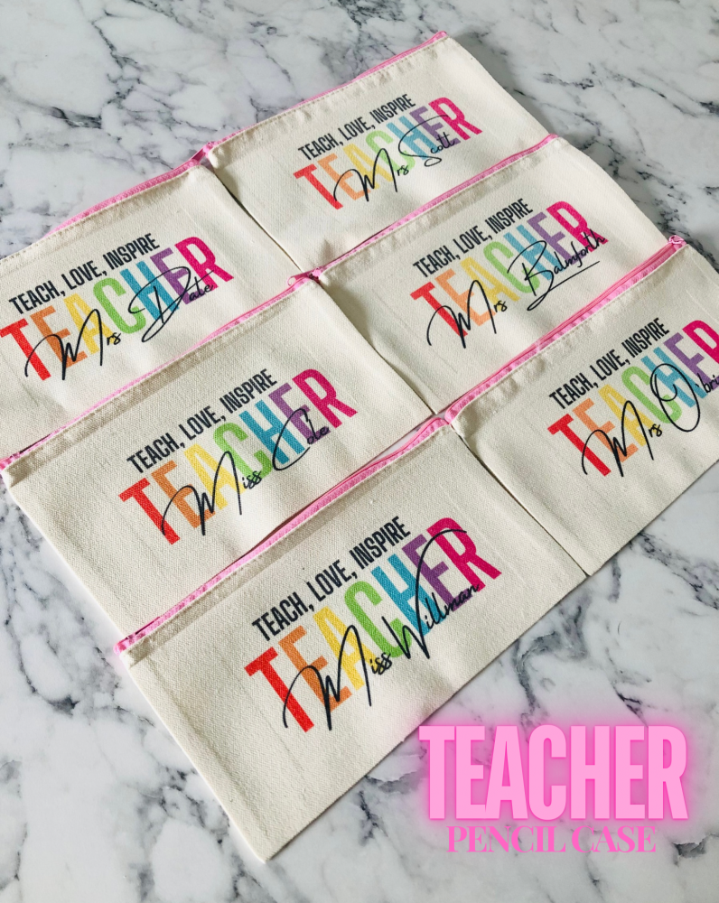 Pink ZIPPER - Teacher Personalised School Canvas Pencil Case