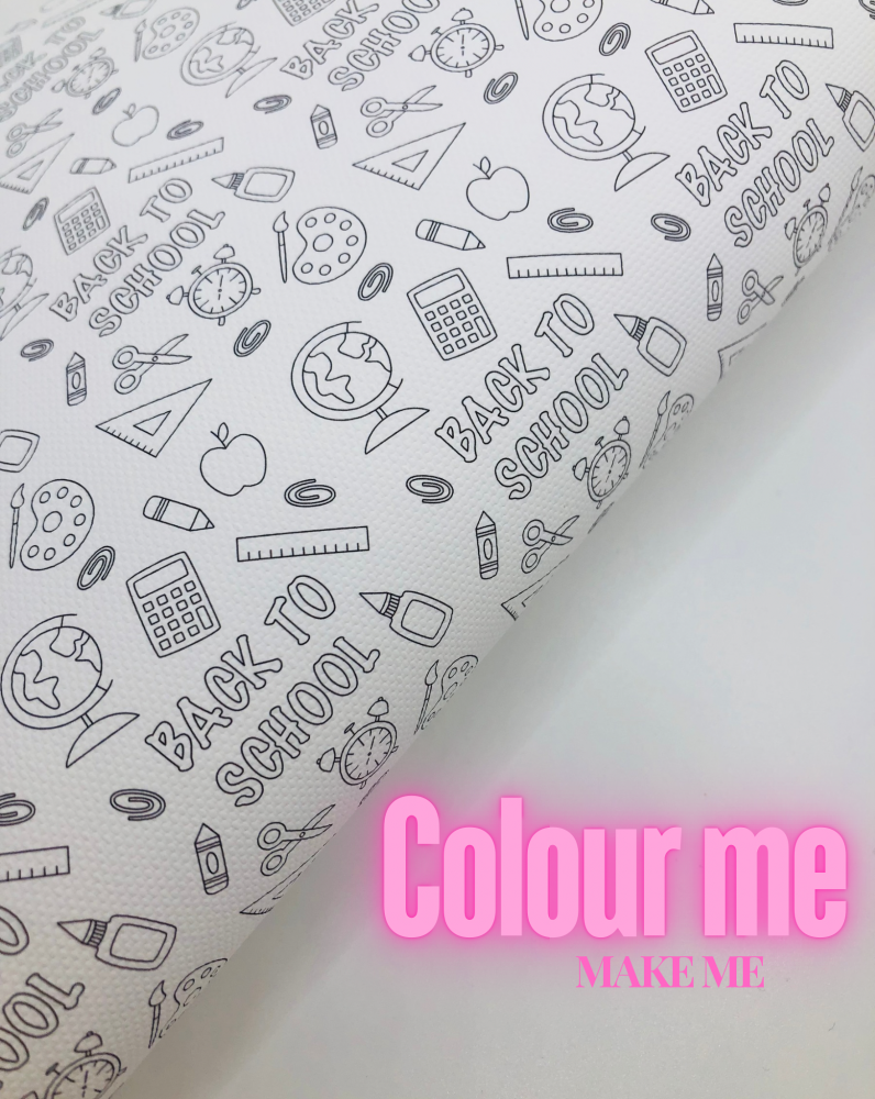 1501 - Back to school colour me in printed canvas fabric