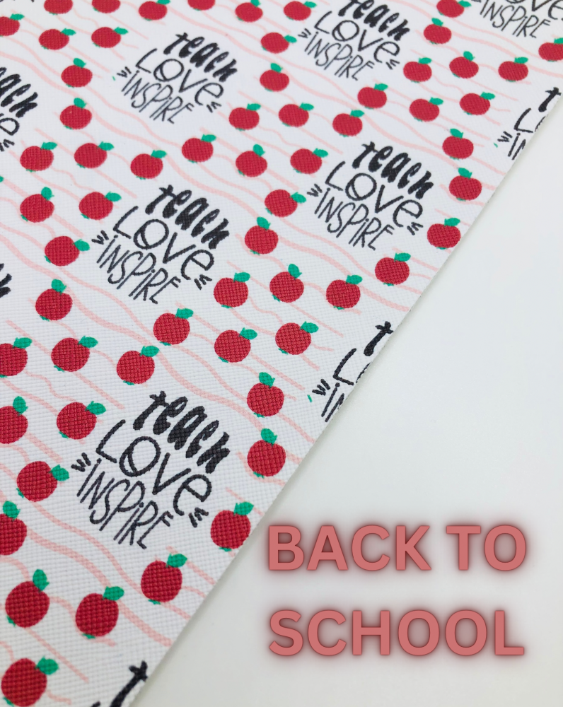 A5 SCHOOL - Teach Love Inspire Apple printed leatherette fabric