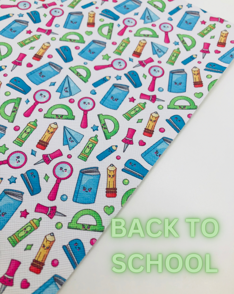 A5 SCHOOL -Kawaii Blue School accessories printed leatherette fabric