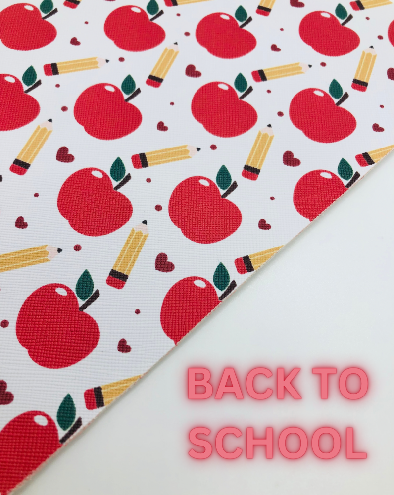 A5 SCHOOL -School Pencil + Apple printed leatherette fabric