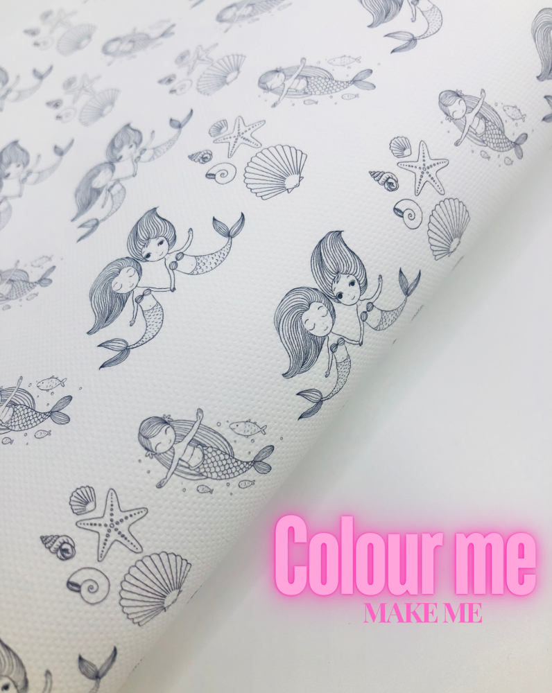 1688 -Colour in mermaid girls printed canvas fabric sheet