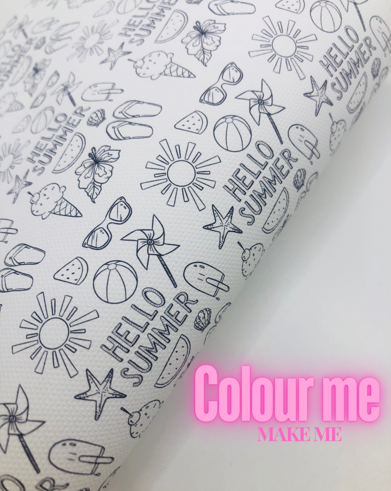 1688 -Colour in Hello Summer printed canvas fabric sheet