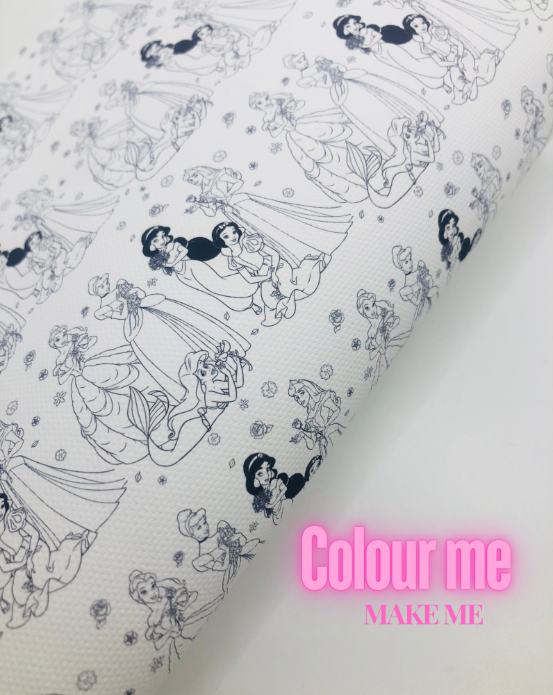 1688 -Colour in Princess inspired printed canvas fabric sheet